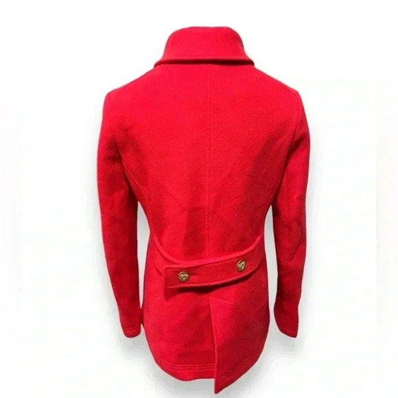 J. Crew Cherry Red Double Breasted Wool Majesty Gold Button Winter Pea Coat 6 - Picture 5 of 11